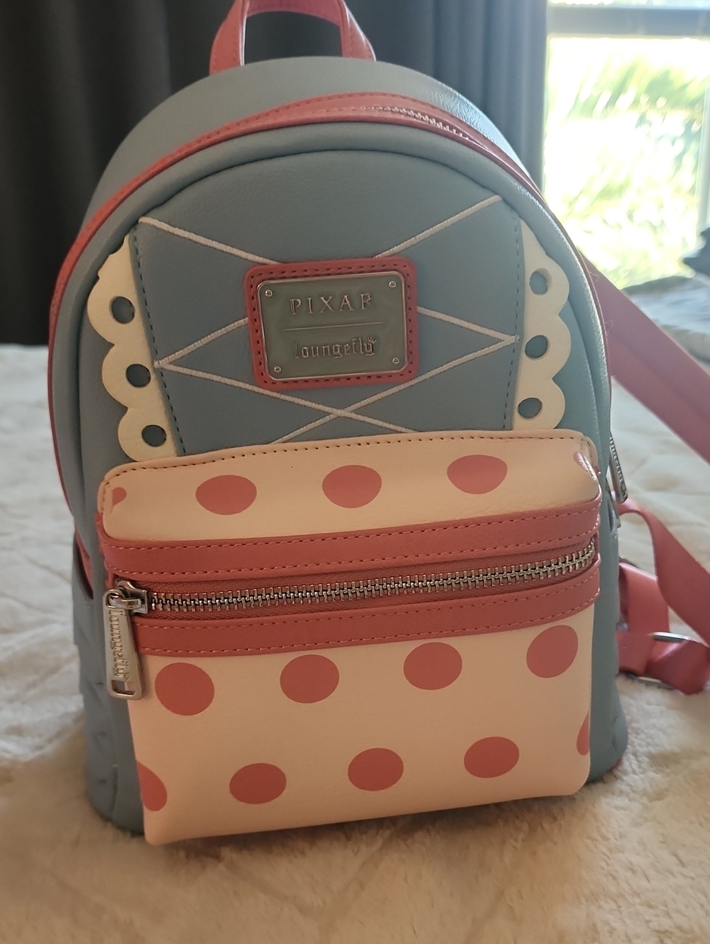 Pixar Loungefly Blue and Pink Polka Dot Mini Bo Peep Backpack